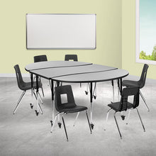 Load image into Gallery viewer, Mobile 86" Wave Activity Table Set with 18" Student Stack Chairs, Grey/Black