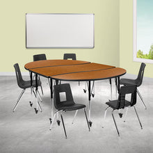Load image into Gallery viewer, Mobile 86" Oval Wave Activity Table Set with 18" Student Stack Chairs, Oak/Black