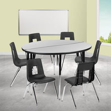 Load image into Gallery viewer, 47.5" Circle Wave Activity Table Set with 18" Student Stack Chairs, Grey/Black