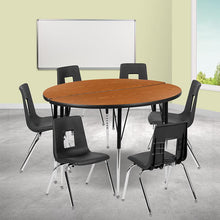 Load image into Gallery viewer, 47.5" Circle Wave Activity Table Set with 18" Student Stack Chairs, Oak/Black