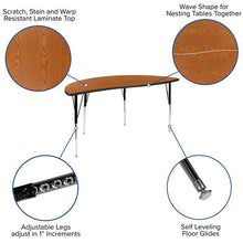 Load image into Gallery viewer, 60" Circle Wave Activity Table Set with 18" Student Stack Chairs, Oak/Black