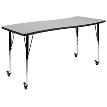 Load image into Gallery viewer, 3 Piece Mobile 86" Wave Oak Thermal Activity Table Set-Standard Height Legs