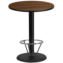 Load image into Gallery viewer, 36'' Round Walnut Table Top with 24'' Round Bar Height Table Base and Foot Ring