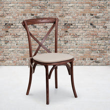 Load image into Gallery viewer, Stackable Mahogany Wood Cross Back Chair with Cushion