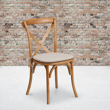 Load image into Gallery viewer, Stackable Oak Wood Cross Back Chair with Cushion