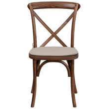 Load image into Gallery viewer, Stackable Pecan Wood Cross Back Chair with Cushion
