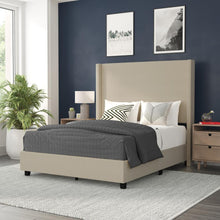 Load image into Gallery viewer, Full Upholstered Platform Bed with Channel Stitched Wingback Headboard, Beige