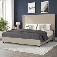 Load image into Gallery viewer, King Upholstered Platform Bed with Channel Stitched Wingback Headboard, Beige
