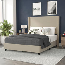 Load image into Gallery viewer, Queen Upholstered Platform Bed with Channel Stitched Wingback Headboard, Beige