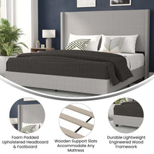 Load image into Gallery viewer, King Upholstered Platform Bed with Channel Stitched Wingback Headboard, Gray