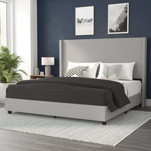 Load image into Gallery viewer, King Upholstered Platform Bed with Channel Stitched Wingback Headboard, Gray