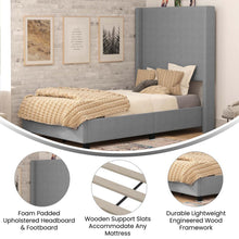 Load image into Gallery viewer, Twin Upholstered Platform Bed with Channel Stitched Wingback Headboard, Gray