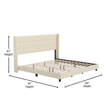 Load image into Gallery viewer, King Upholstered Platform Bed with Wingback Headboard, Beige Faux Linen