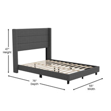 Load image into Gallery viewer, Full Upholstered Platform Bed with Wingback Headboard, Charcoal Faux Linen