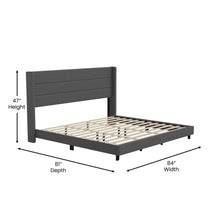 Load image into Gallery viewer, King Upholstered Platform Bed with Wingback Headboard, Charcoal Faux Linen