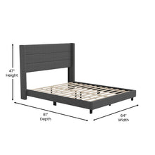 Load image into Gallery viewer, Queen Upholstered Platform Bed with Wingback Headboard, Charcoal Faux Linen