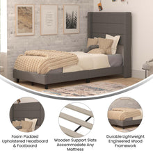 Load image into Gallery viewer, Twin Upholstered Platform Bed with Wingback Headboard, Charcoal Faux Linen