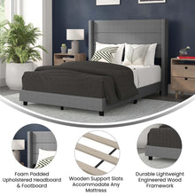 Load image into Gallery viewer, Full Upholstered Platform Bed with Wingback Headboard, Gray Faux Linen