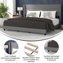 Load image into Gallery viewer, King Upholstered Platform Bed with Wingback Headboard, Gray Faux Linen