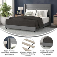 Load image into Gallery viewer, Queen Upholstered Platform Bed with Wingback Headboard, Gray Faux Linen