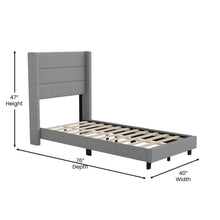 Load image into Gallery viewer, Twin Upholstered Platform Bed with Wingback Headboard, Gray Faux Linen
