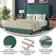 Load image into Gallery viewer, Full Upholstered Platform Bed with Vertical Stitched Headboard, Emerald Velvet