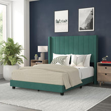 Load image into Gallery viewer, Full Upholstered Platform Bed with Vertical Stitched Headboard, Emerald Velvet