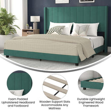 Load image into Gallery viewer, King Upholstered Platform Bed with Vertical Stitched Headboard, Emerald Velvet