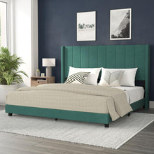 Load image into Gallery viewer, King Upholstered Platform Bed with Vertical Stitched Headboard, Emerald Velvet