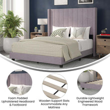 Load image into Gallery viewer, Full Upholstered Platform Bed with Vertical Stitched Headboard, Gray Velvet