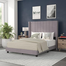 Load image into Gallery viewer, Full Upholstered Platform Bed with Vertical Stitched Headboard, Gray Velvet