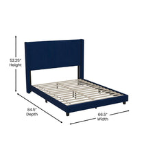 Load image into Gallery viewer, Queen Upholstered Platform Bed with Vertical Stitched Headboard, Navy Velvet