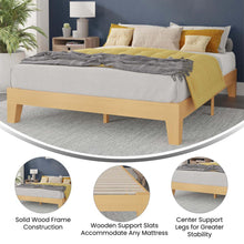 Load image into Gallery viewer, Natural Pine Finish Wood Queen Platform Bed with Wooden Support Slats