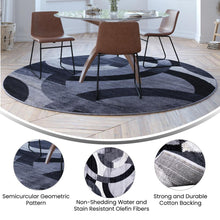 Load image into Gallery viewer, Geometric 8' x 8' Black and Gray Round Olefin Area Rug, Living Room, Bedroom