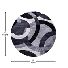 Load image into Gallery viewer, Geometric 8' x 8' Black and Gray Round Olefin Area Rug, Living Room, Bedroom