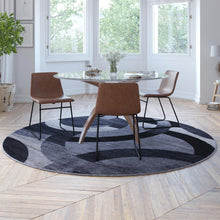Load image into Gallery viewer, Geometric 8' x 8' Black and Gray Round Olefin Area Rug, Living Room, Bedroom