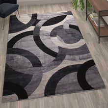 Load image into Gallery viewer, Geometric 6' x 9' Black and Gray Olefin Area Rug, Living Room, Bedroom