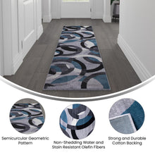 Load image into Gallery viewer, Geometric 2' x 7' Blue and Gray Olefin Area Rug, Living Room, Bedroom