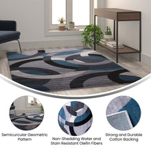 Load image into Gallery viewer, Geometric 5' x 7' Blue and Gray Olefin Area Rug, Living Room, Bedroom