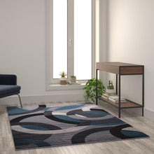 Load image into Gallery viewer, Geometric 5' x 7' Blue and Gray Olefin Area Rug, Living Room, Bedroom