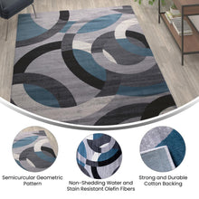 Load image into Gallery viewer, Geometric 6' x 9' Blue and Gray Olefin Area Rug, Living Room, Bedroom