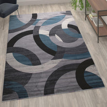 Load image into Gallery viewer, Geometric 6' x 9' Blue and Gray Olefin Area Rug, Living Room, Bedroom