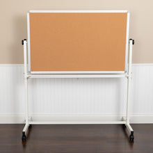 Load image into Gallery viewer, 53"W x 59"H Reversible Mobile Cork Bulletin Board and White Board with Pen Tray
