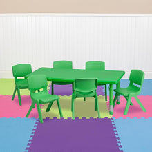 Load image into Gallery viewer, 24''W x 48''L Green Plastic Height Adjustable Activity Table Set with 6 Chairs