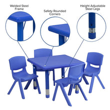 Load image into Gallery viewer, 24'' Square Blue Plastic Height Adjustable Activity Table Set with 4 Chairs