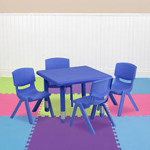 Load image into Gallery viewer, 24'' Square Blue Plastic Height Adjustable Activity Table Set with 4 Chairs