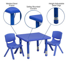 Load image into Gallery viewer, 24'' Square Blue Plastic Height Adjustable Activity Table Set with 2 Chairs