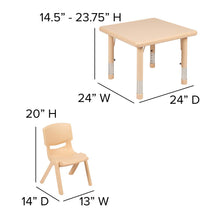 Load image into Gallery viewer, 24" Square Natural Plastic Height Adjustable Activity Table Set with 4 Chairs