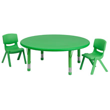 Load image into Gallery viewer, 45'' Round Green Plastic Height Adjustable Activity Table Set with 2 Chairs
