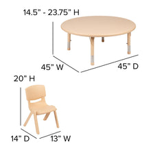 Load image into Gallery viewer, 45" Round Natural Plastic Height Adjustable Activity Table Set with 2 Chairs